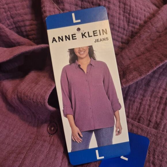 Anne Klein Women's Plum Cotton Gauze Button Down Shirt NEW NWOT - Picture 13 of 14